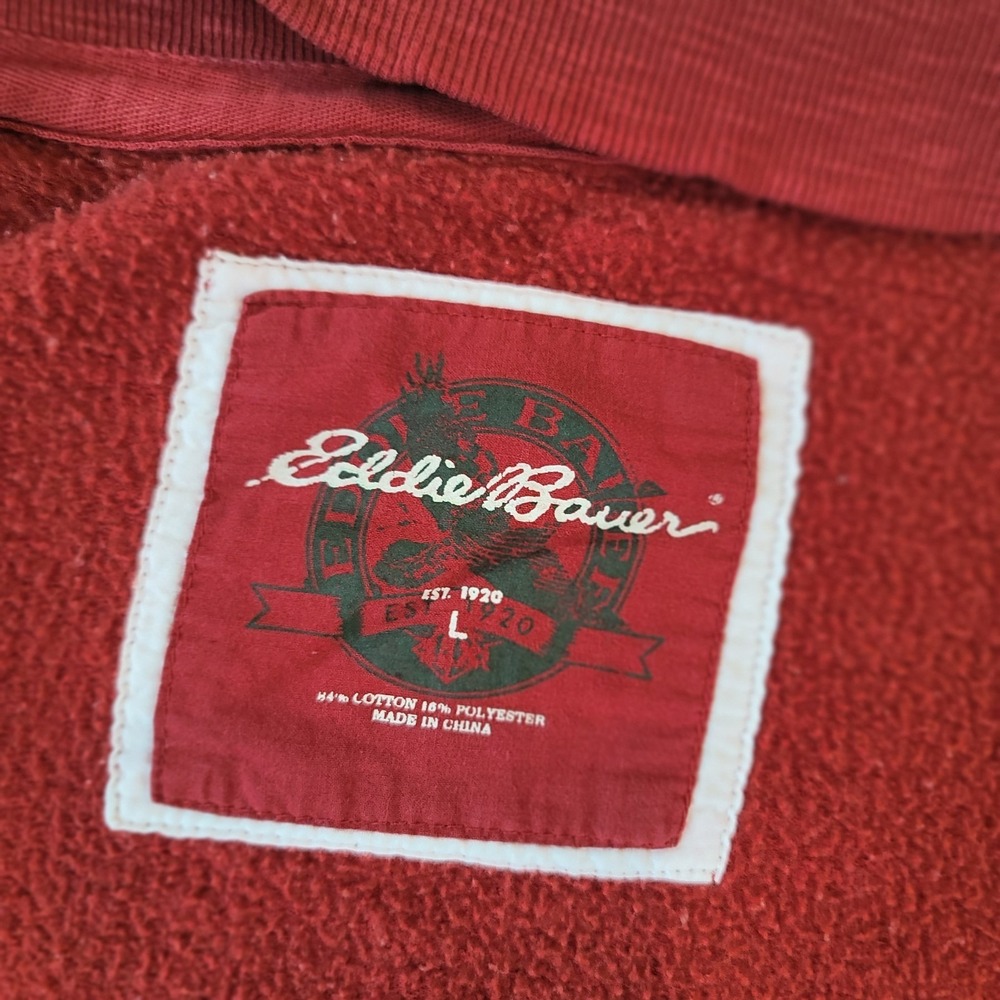 Eddie Bauer Mens Y2K Distressed Zip Up Sweatshirt Red Band Collar Large